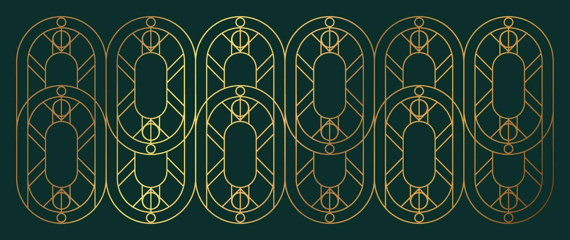 Luxury geometric gold line art and art deco background vector. Abstract geometric frame and elegant art nouveau with delicate. Illustration design for invitation, banner, vip, interior, decoration. vector