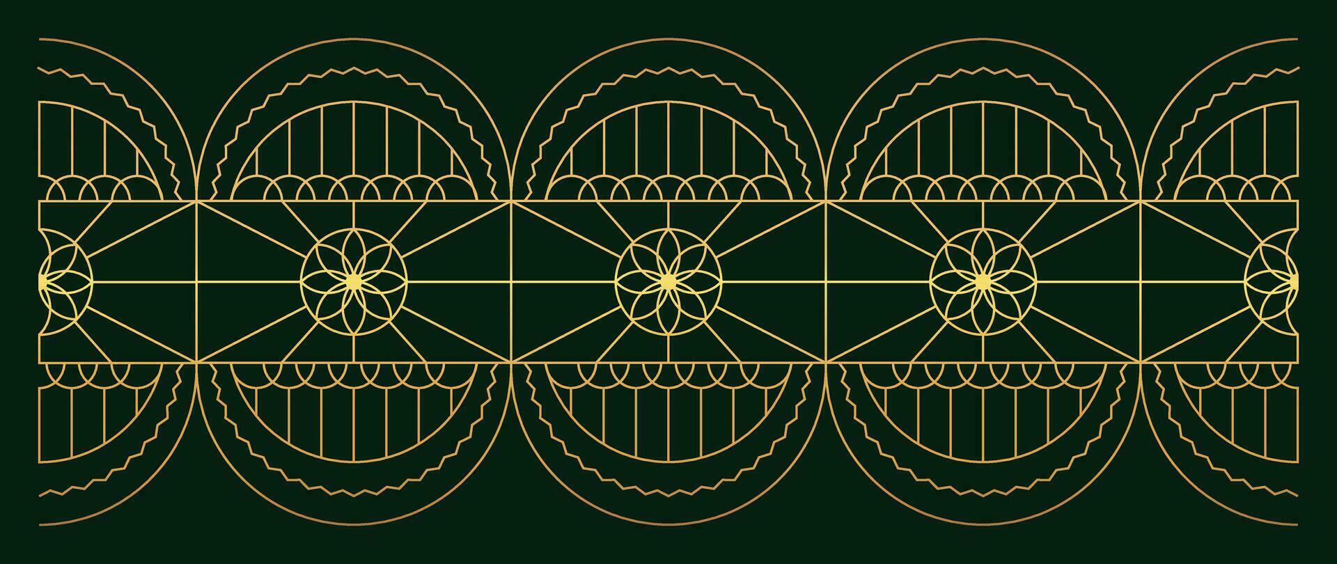 Luxury geometric gold line art and art deco background vector. Abstract geometric frame and elegant art nouveau with delicate. Illustration design for invitation, banner, vip, interior, decoration. vector
