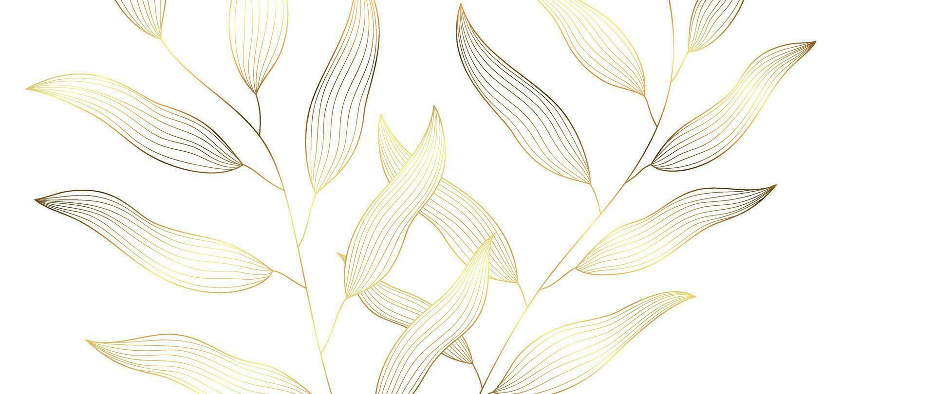 Botanical leaf line art wallpaper background vector. Luxury natural hand drawn foliage pattern design in minimalist linear contour simple style. Design for fabric, print, cover, banner, invitation. vector