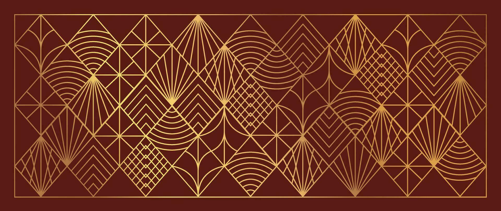 Luxury geometric gold line art and art deco background vector. Abstract geometric frame and elegant art nouveau with delicate. Illustration design for invitation, banner, vip, interior, decoration. vector