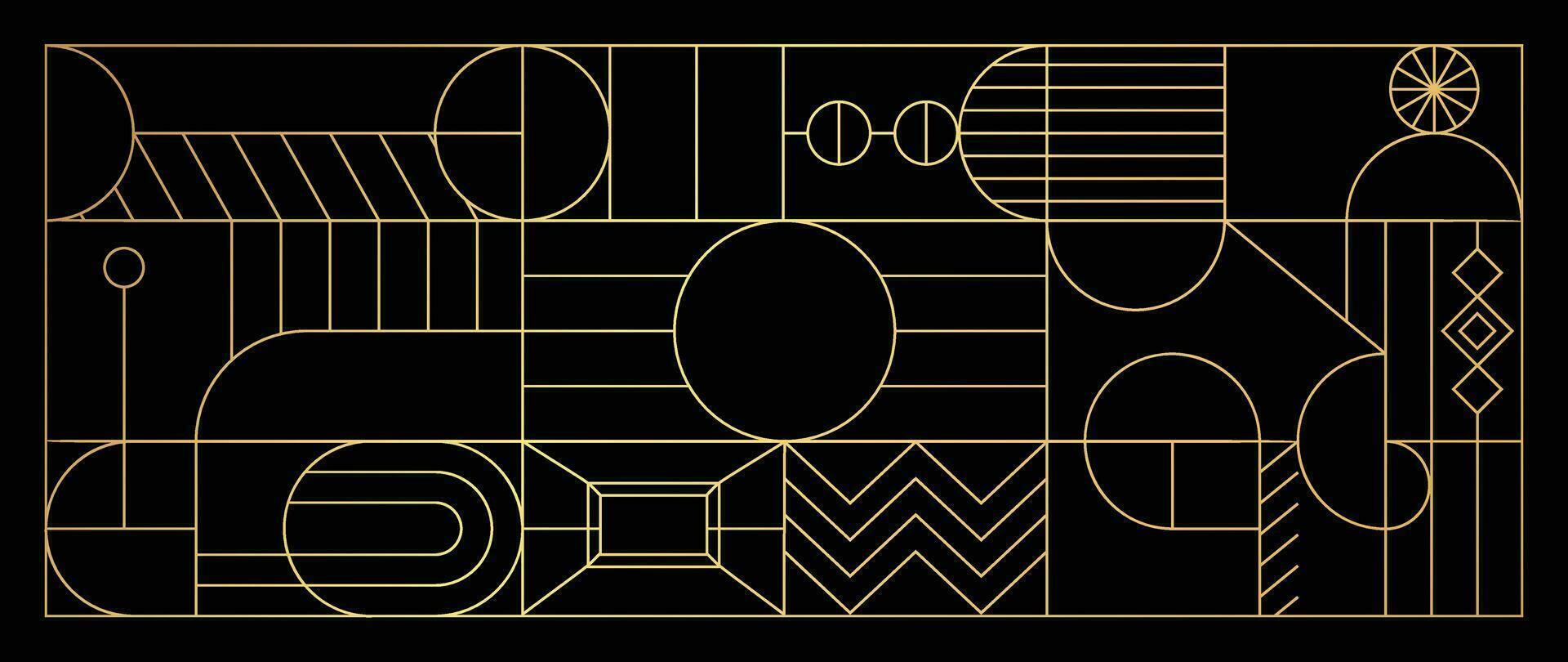 Luxury geometric gold line art and art deco background vector. Abstract geometric frame and elegant art nouveau with delicate. Illustration design for invitation, banner, vip, interior, decoration. vector