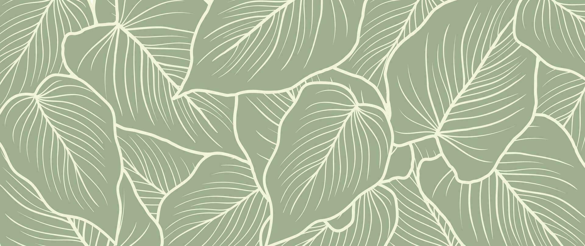 Abstract foliage line art vector background. Leaf wallpaper of tropical leaves, leaf branch, plants in hand drawn pattern. Botanical jungle illustrated for banner, prints, decoration, fabric.