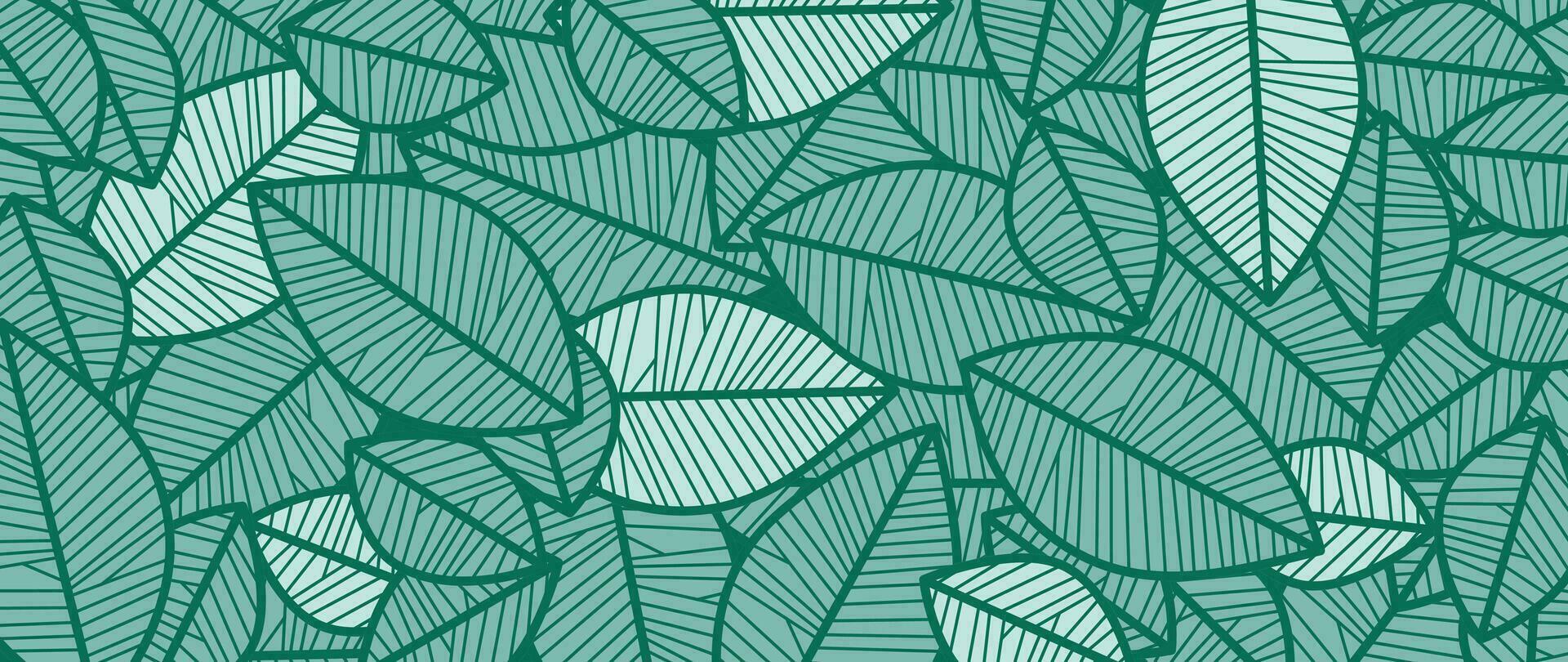 Abstract foliage line art vector background. Leaf wallpaper of tropical leaves, leaf branch, plants in hand drawn pattern. Botanical jungle illustrated for banner, prints, decoration, fabric.