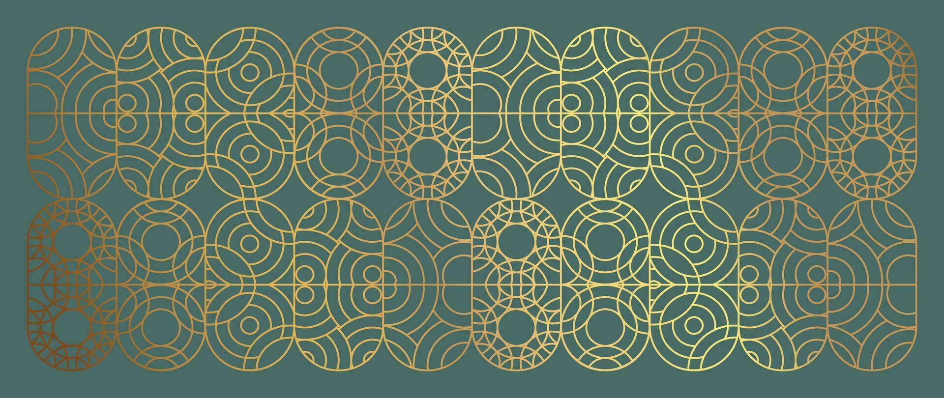 Luxury geometric gold line art and art deco background vector. Abstract geometric frame and elegant art nouveau with delicate. Illustration design for invitation, banner, vip, interior, decoration. vector