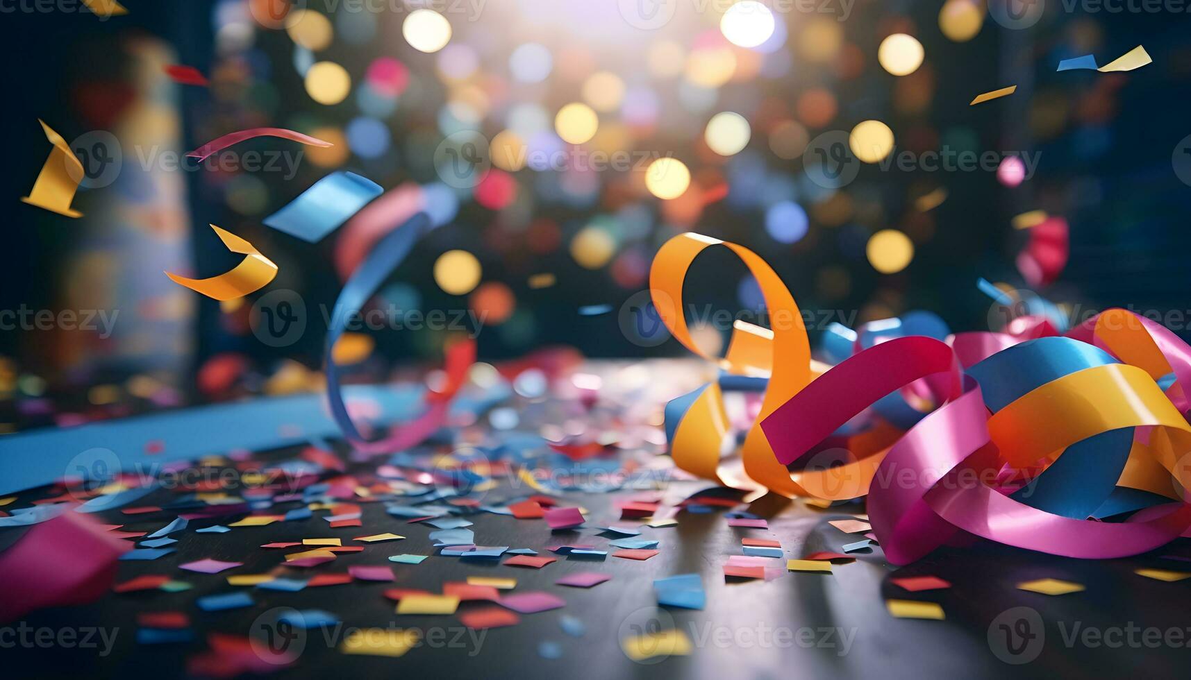 confetti and colorful cut paper streamer as party decoration. Generative AI photo