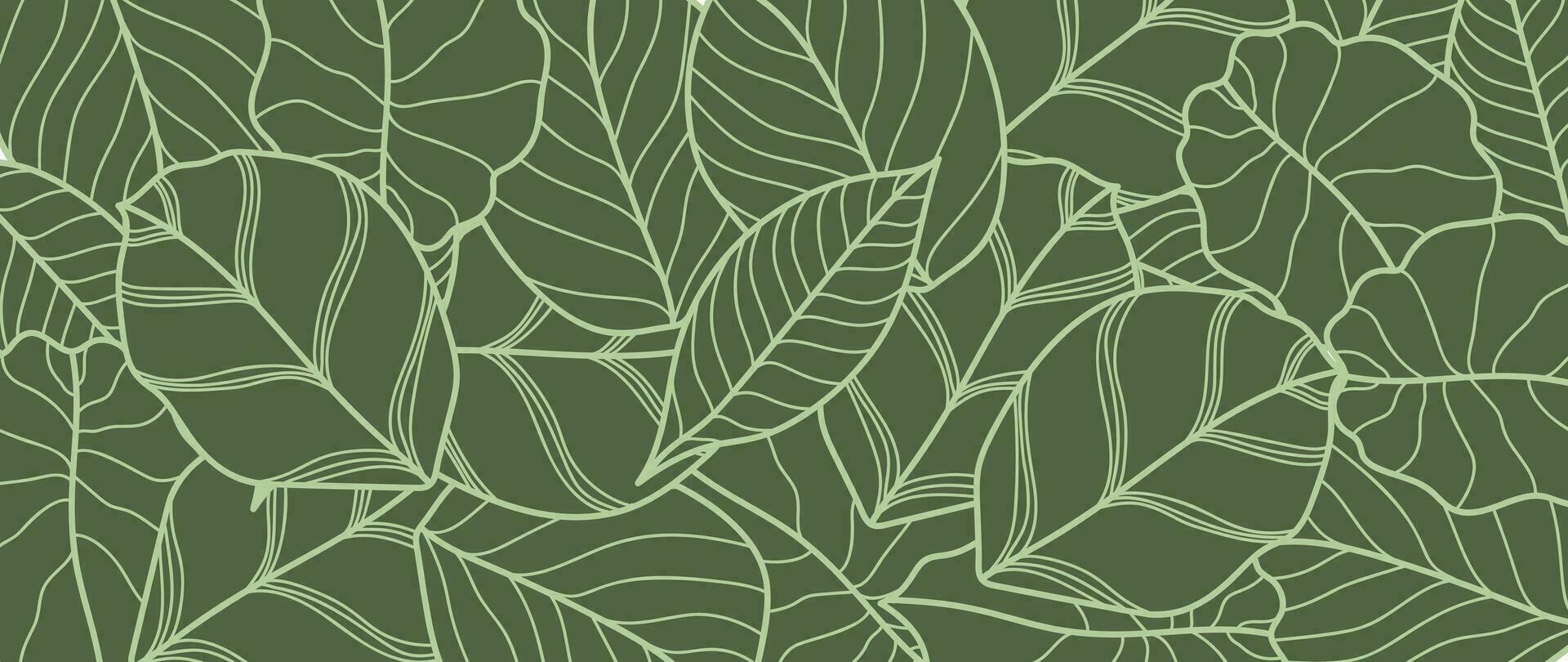 Abstract foliage line art vector background. Leaf wallpaper of tropical leaves, leaf branch, plants in hand drawn pattern. Botanical jungle illustrated for banner, prints, decoration, fabric.