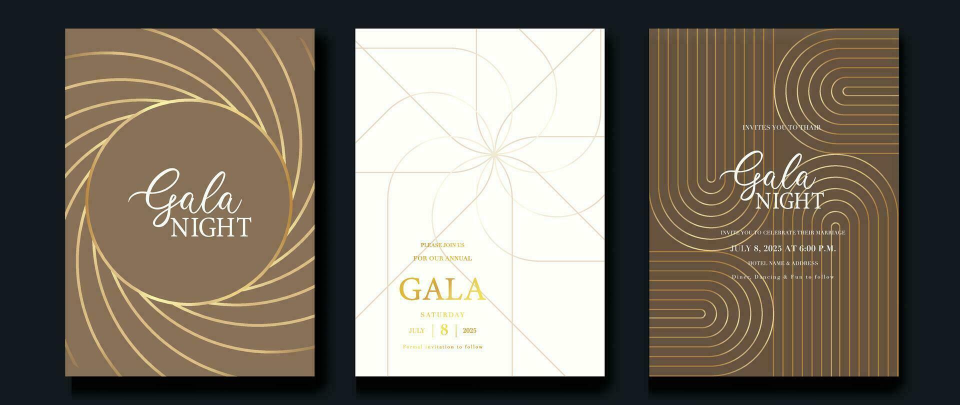 Luxury invitation card background vector. Golden curve elegant, gold line gradient on light color background. Premium design illustration for gala card, grand opening, party invitation, wedding. vector