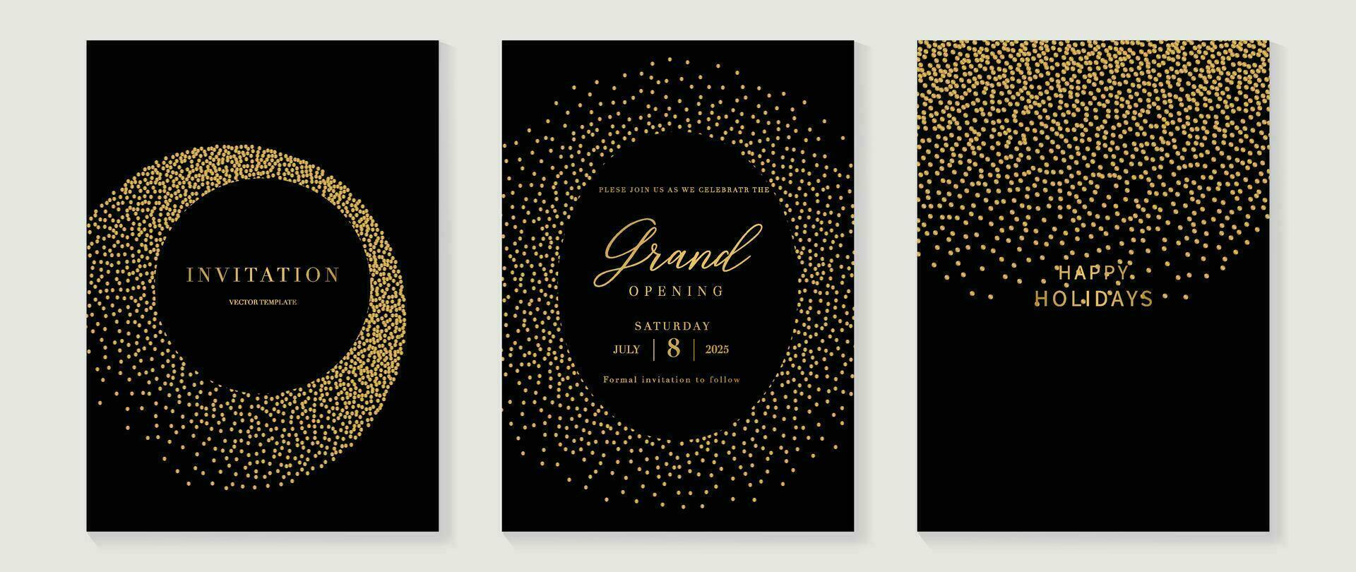 lujo invitación tarjeta antecedentes vector. dorado curva elegante, oro puntos degradado en oscuro color antecedentes. prima diseño ilustración para gala tarjeta, grandioso apertura, fiesta invitación, boda. vector