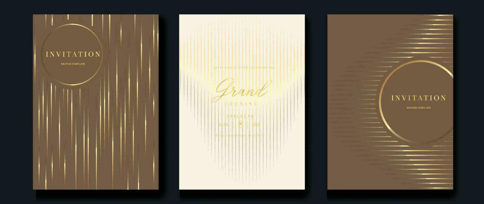 Luxury invitation card background vector. Golden curve elegant, gold lines gradient on light color background. Premium design illustration for gala card, grand opening, party invitation, wedding. vector