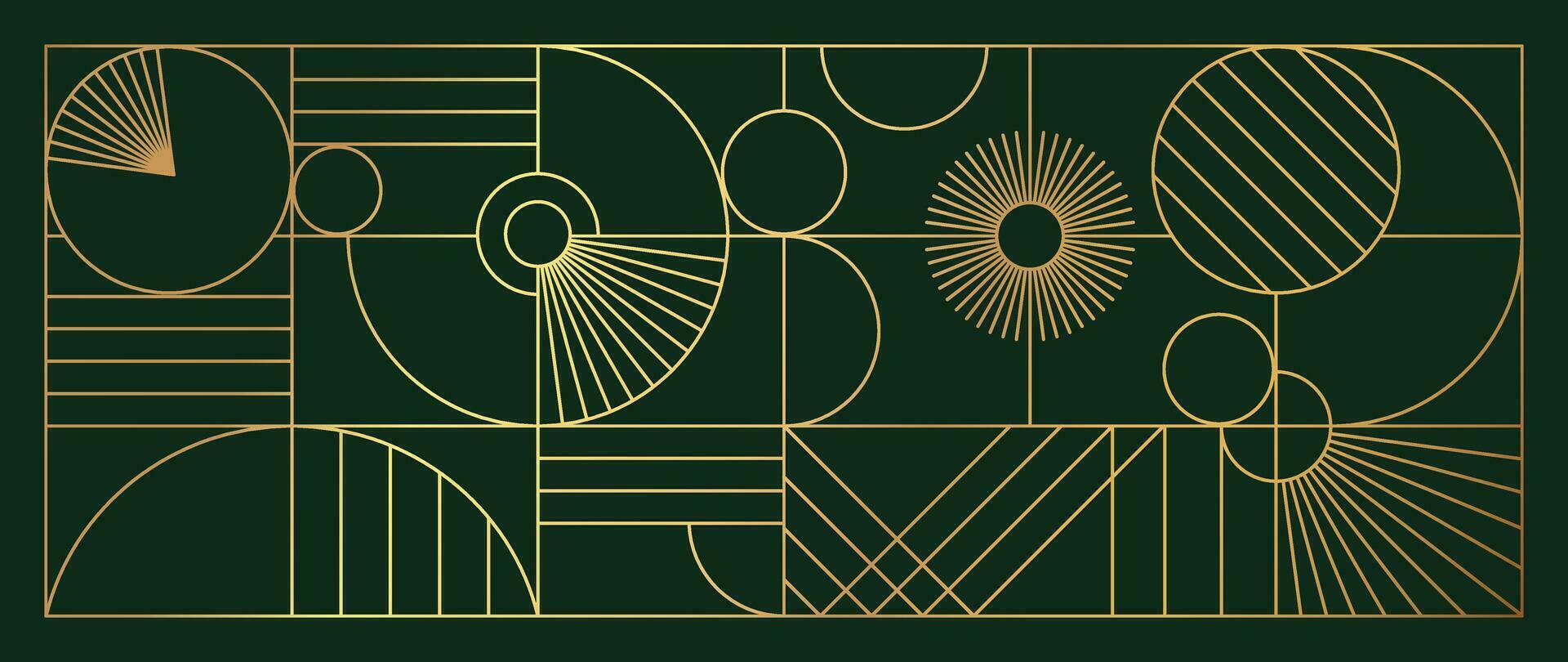 Luxury geometric gold line art and art deco background vector. Abstract geometric frame and elegant art nouveau with delicate. Illustration design for invitation, banner, vip, interior, decoration. vector