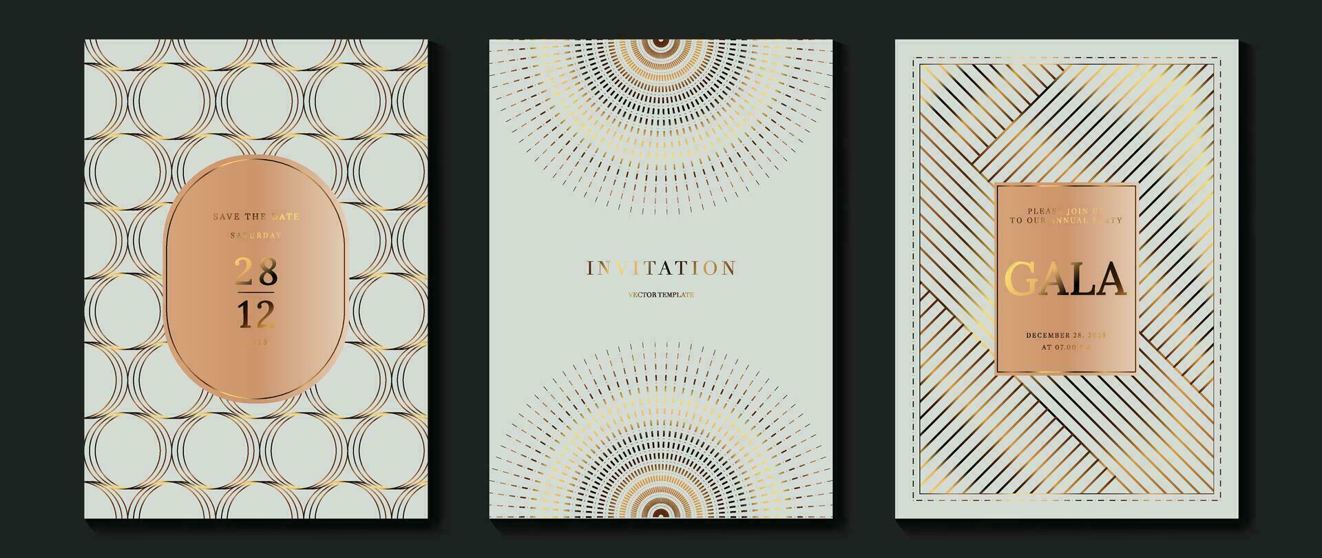 Luxury invitation card background vector. Golden curve elegant, gold lines gradient on light color background. Premium design illustration for gala card, grand opening, party invitation, wedding. vector