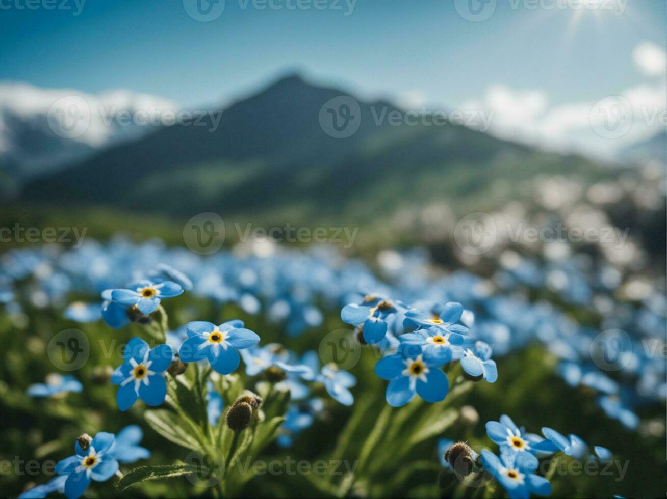 Forget-me-not. In the garden. Forget-me-not flowers. Spring, summer in the garden. AI-Generated. photo