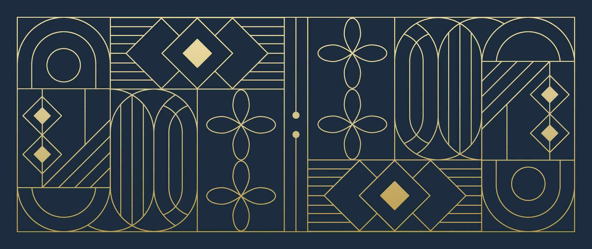 Luxury geometric gold line art and art deco background vector. Abstract geometric frame and elegant art nouveau with delicate. Illustration design for invitation, banner, vip, interior, decoration. vector
