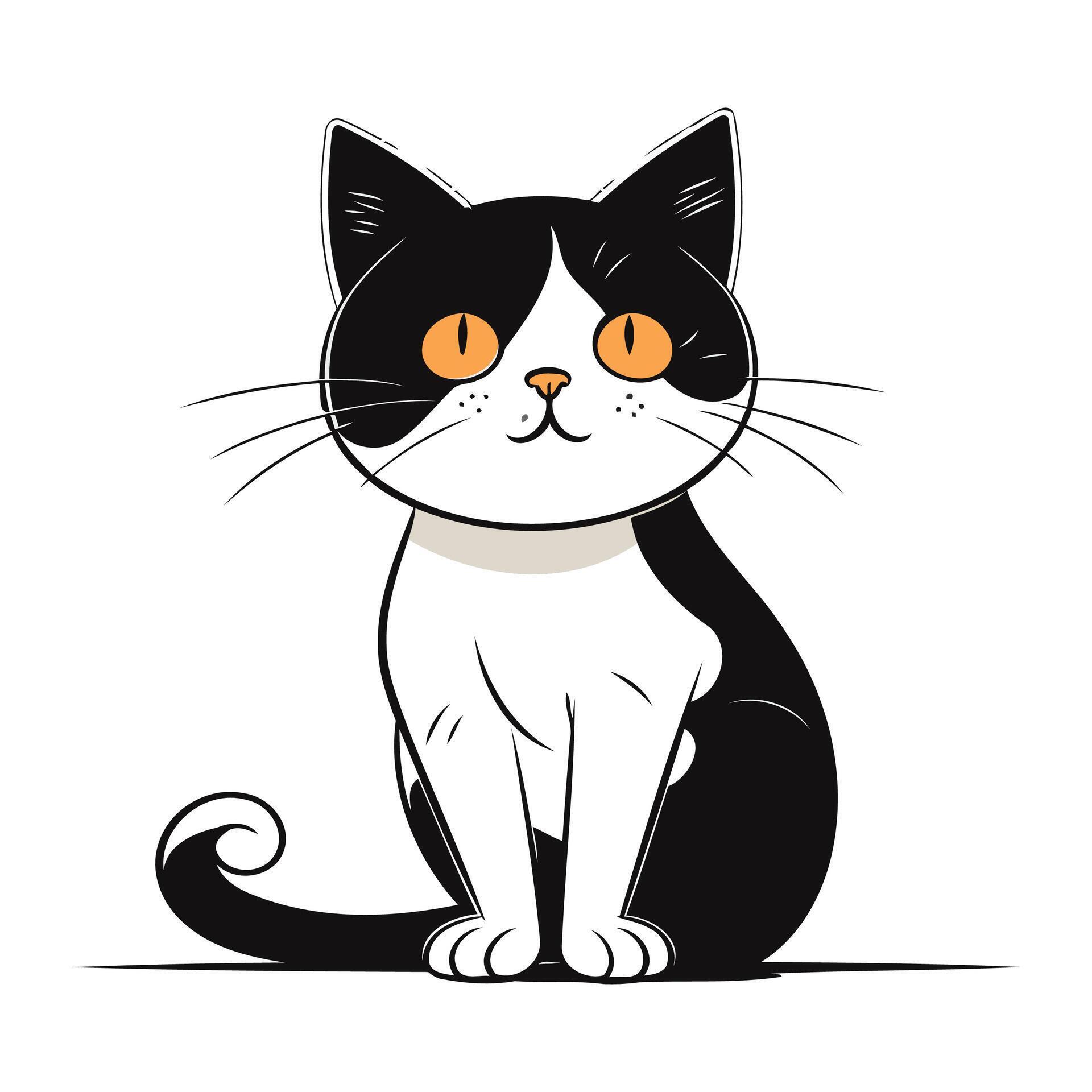 linda dibujos animados negro y blanco gato. vector ilustración aislado