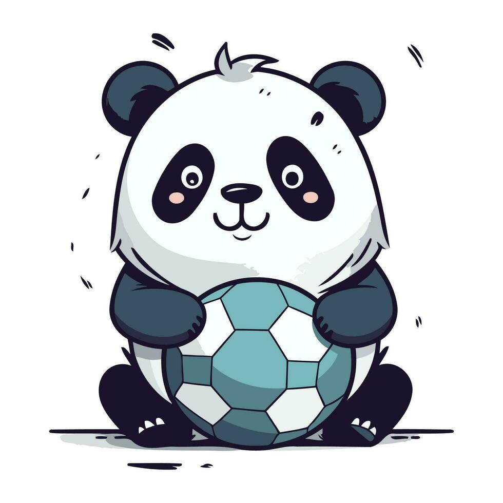 linda dibujos animados panda con un fútbol pelota. vector ilustración.