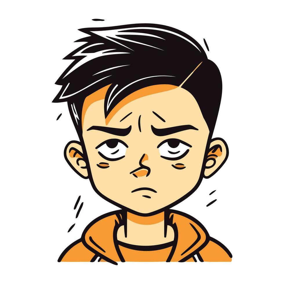 Angry boy cartoon vector illustration. Emotional boy face expression.