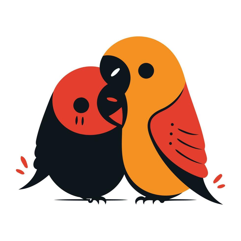 Cute couple of parrots. Vector illustration in flat style.