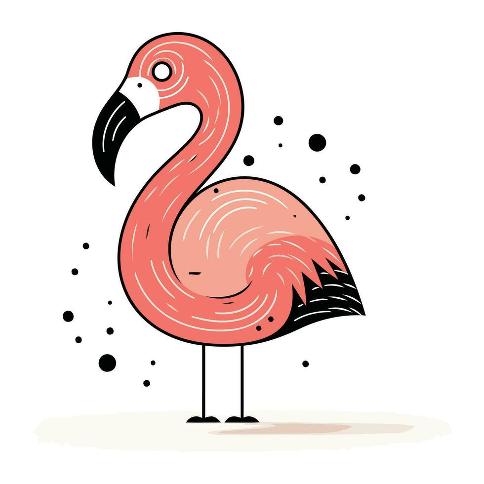 Flamingo doodle. Vector illustration. Isolated on white background.