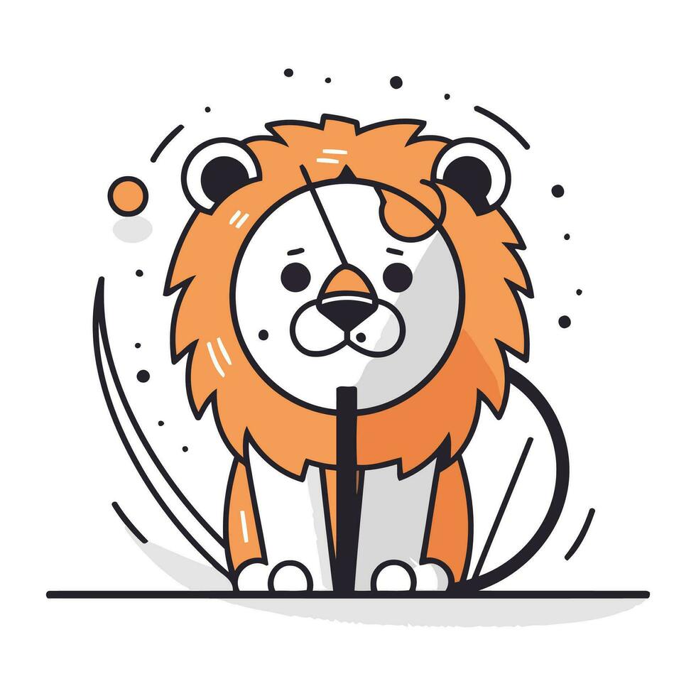 Cute lion. Vector illustration in flat cartoon style. Isolated on white background.