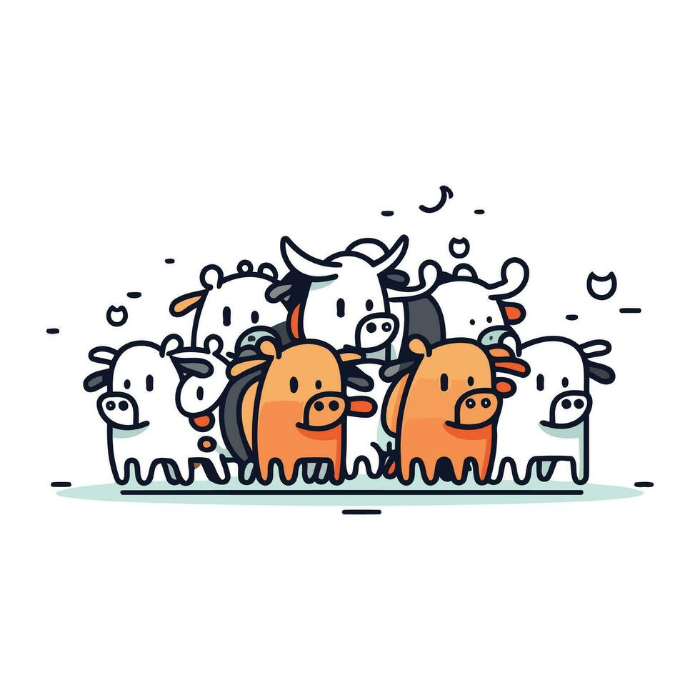 Cute cartoon cows. Vector illustration. Cute farm animals.