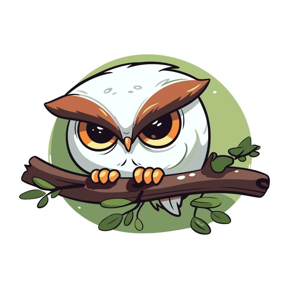 Owl sitting on a branch. Vector illustration in cartoon style.