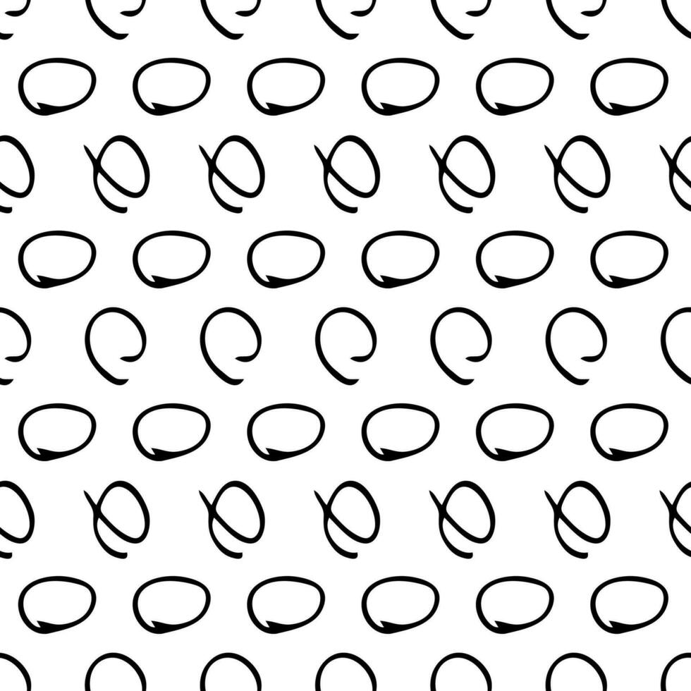 Seamless pattern with black sketch hand drawn round squiggle  shape on white background. Abstract grunge texture. Vector illustration