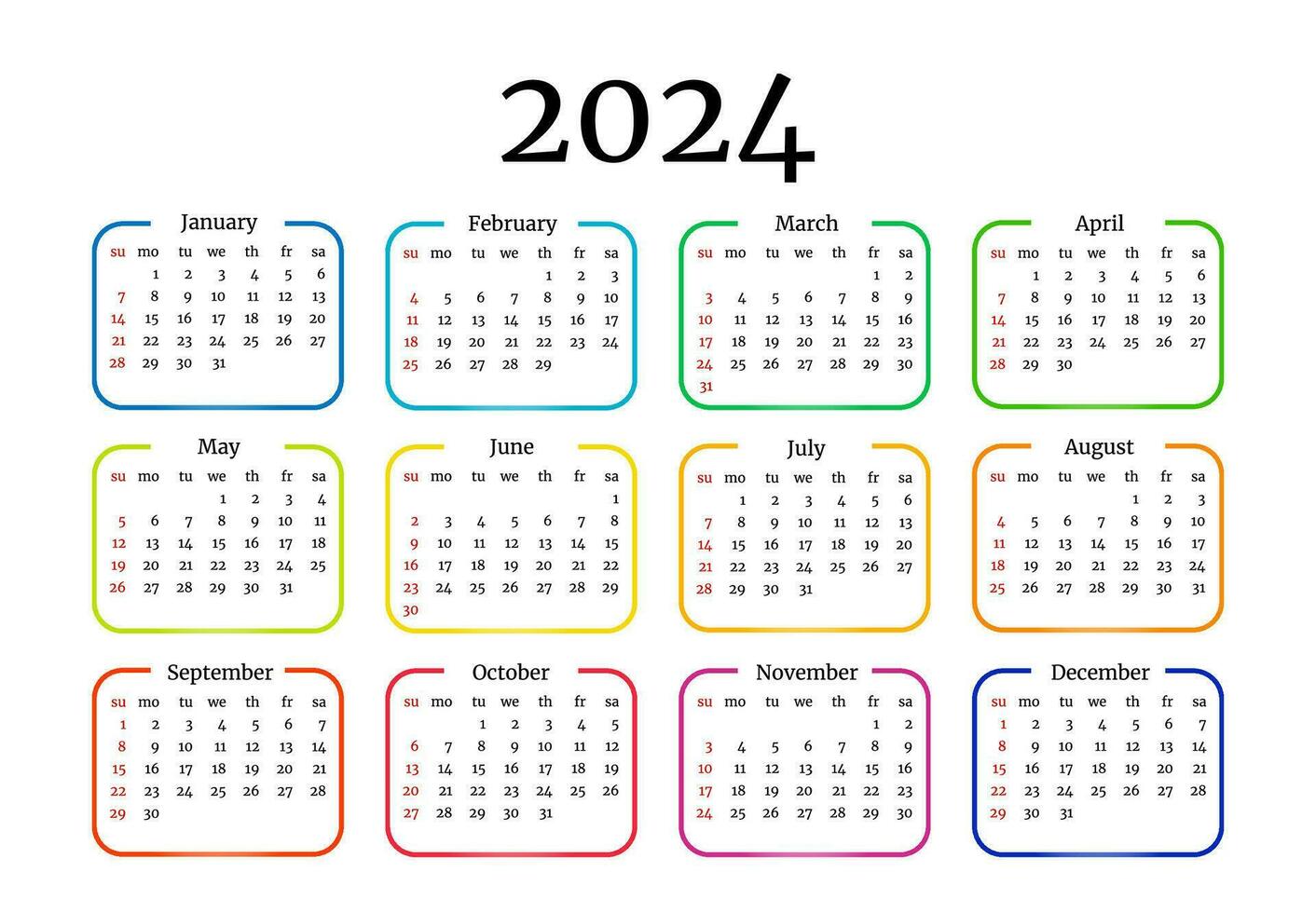 Calendar for 2024 isolated on a white background vector