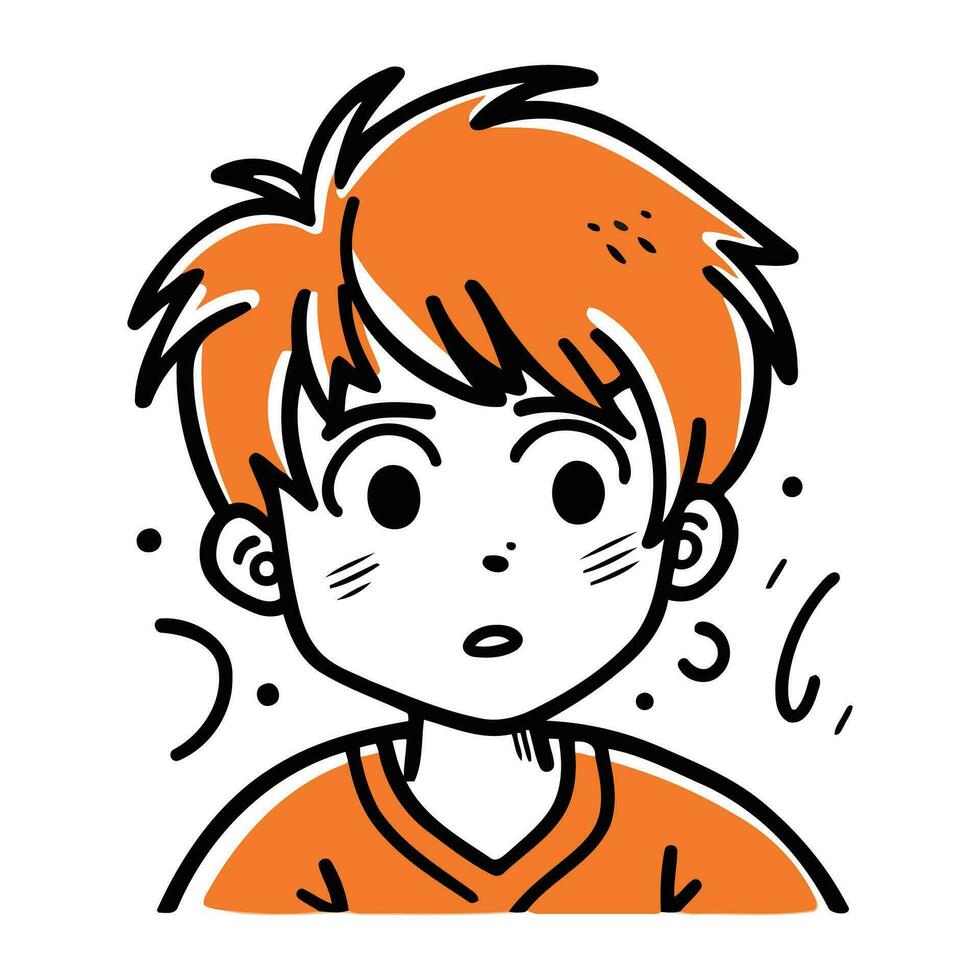 linda pequeño chico con rojo cabello. vector ilustración en garabatear estilo