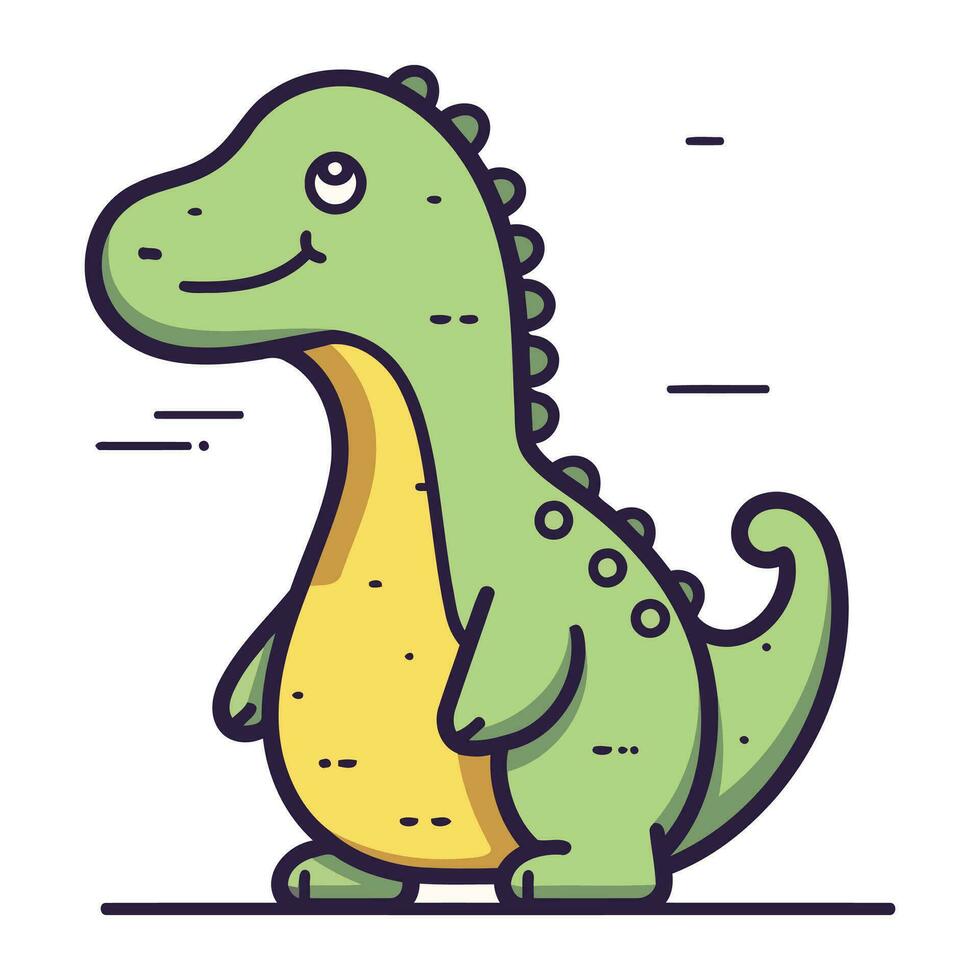 Cute cartoon dinosaur. Vector illustration in line art style. Isolated on white background.
