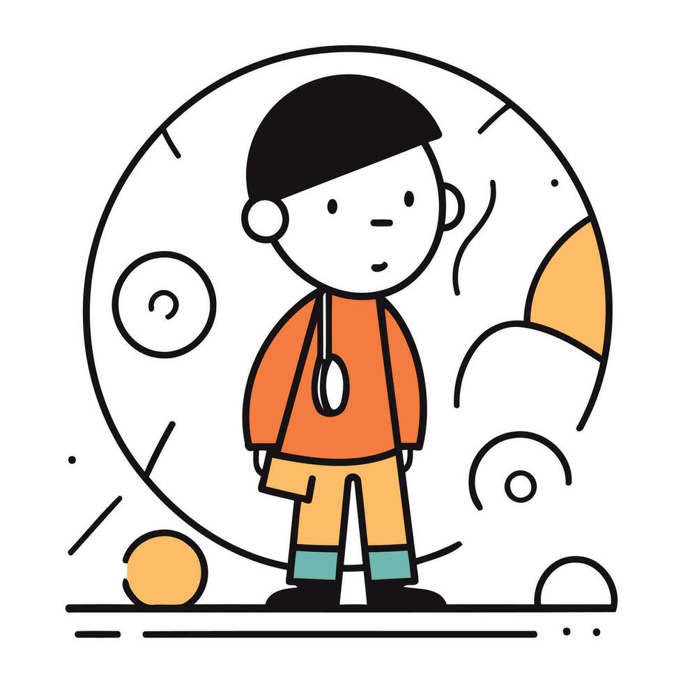 Character illustration design. Kid playing golf. cartoon style. thin line icon vector