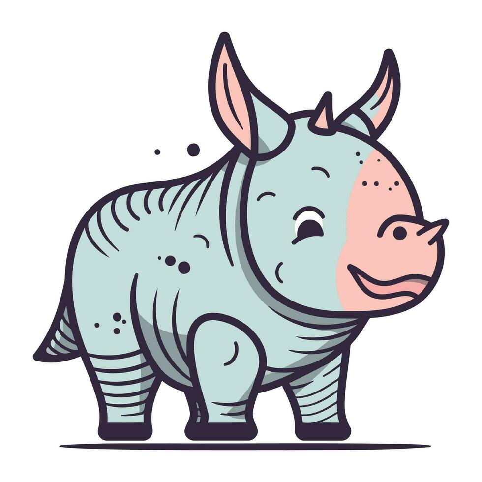 Cute cartoon rhinoceros. Vector illustration isolated on white background.