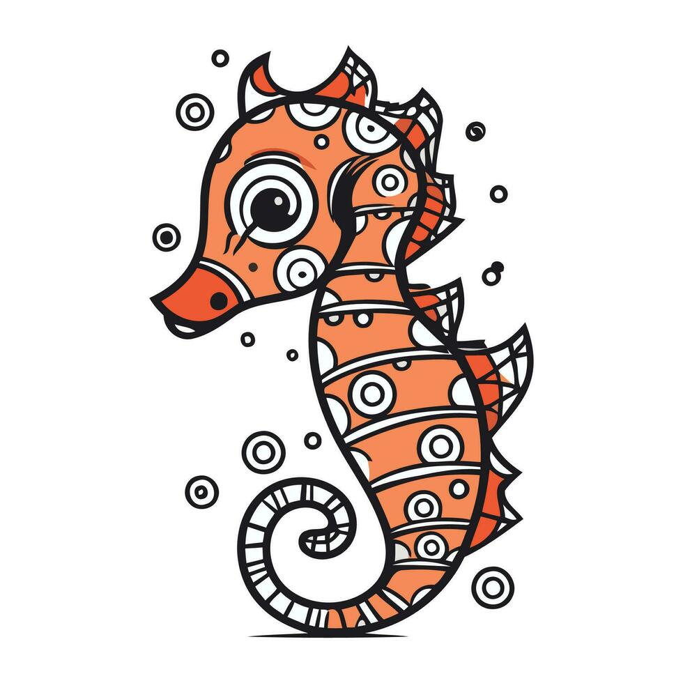 Cute sea horse. Vector illustration in doodle style.