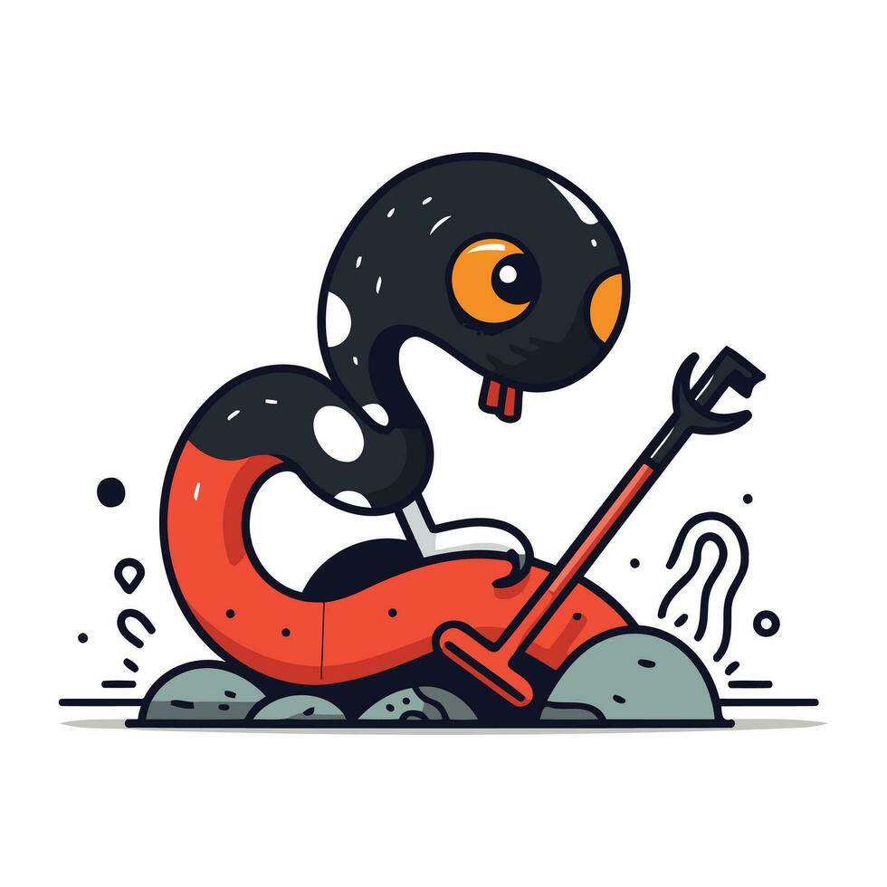 Cute snake on a rock. Vector illustration in cartoon style.