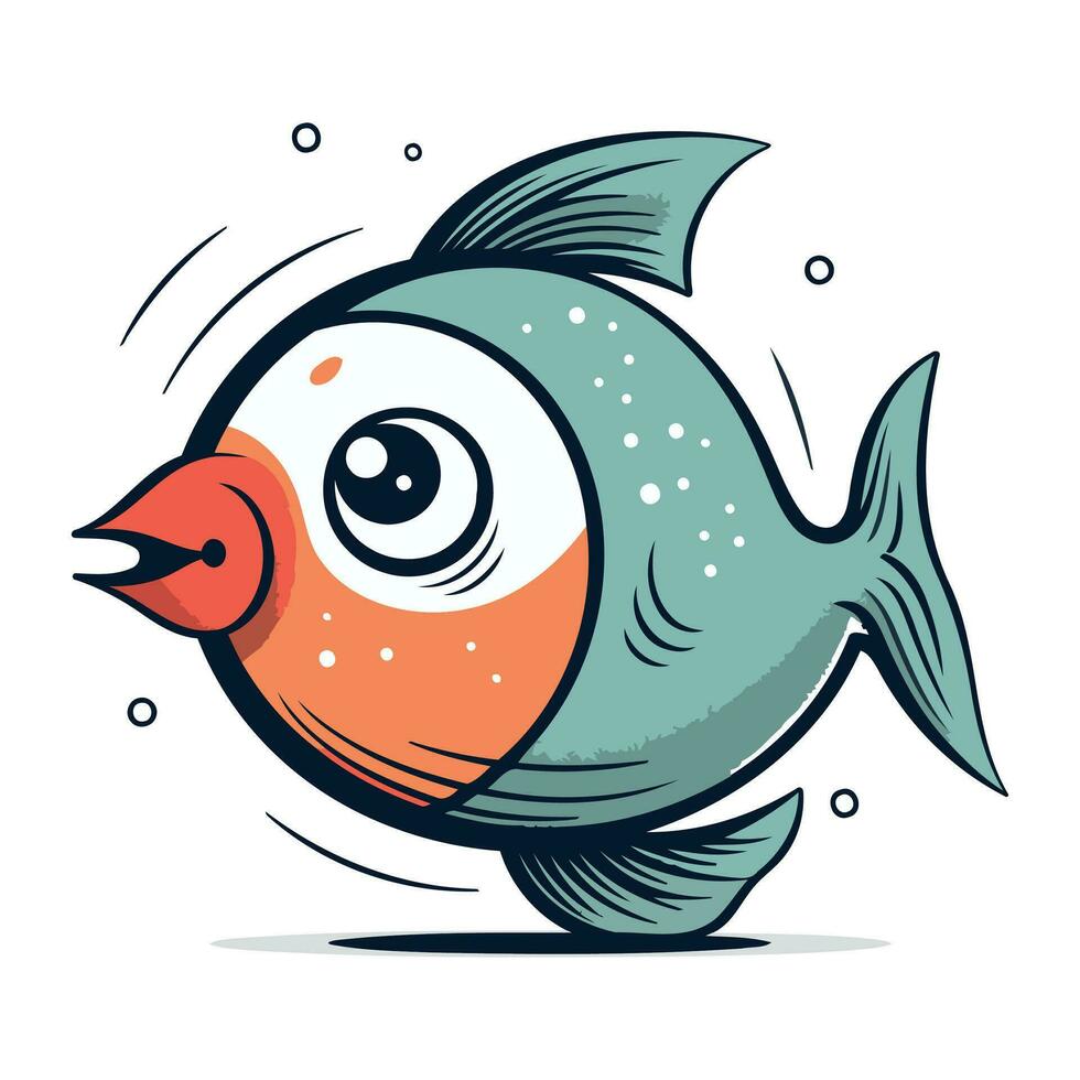 Cartoon cute fish. Vector illustration. Isolated on white background.