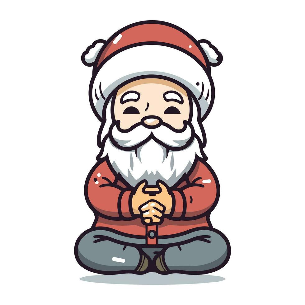 Santa claus sitting in lotus pose. Christmas character. Vector illustration.