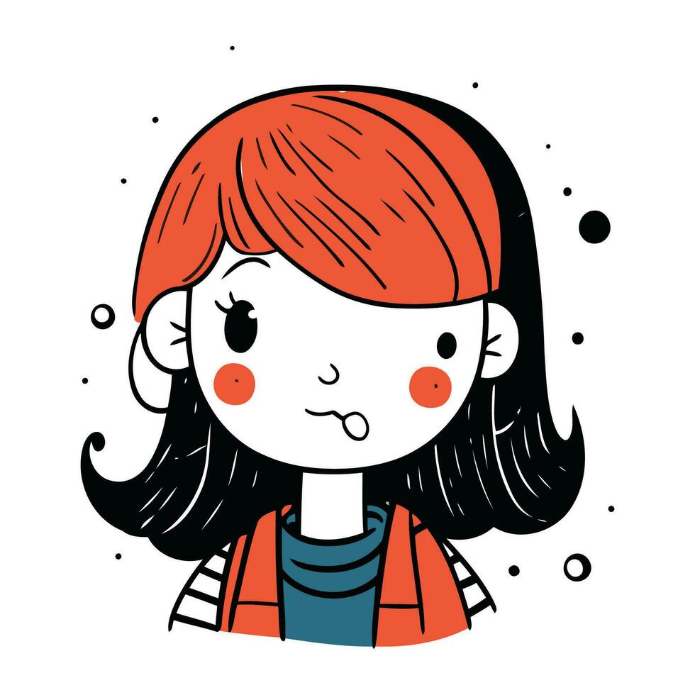 linda pequeño niña con rojo cabello. vector ilustración en dibujos animados estilo.