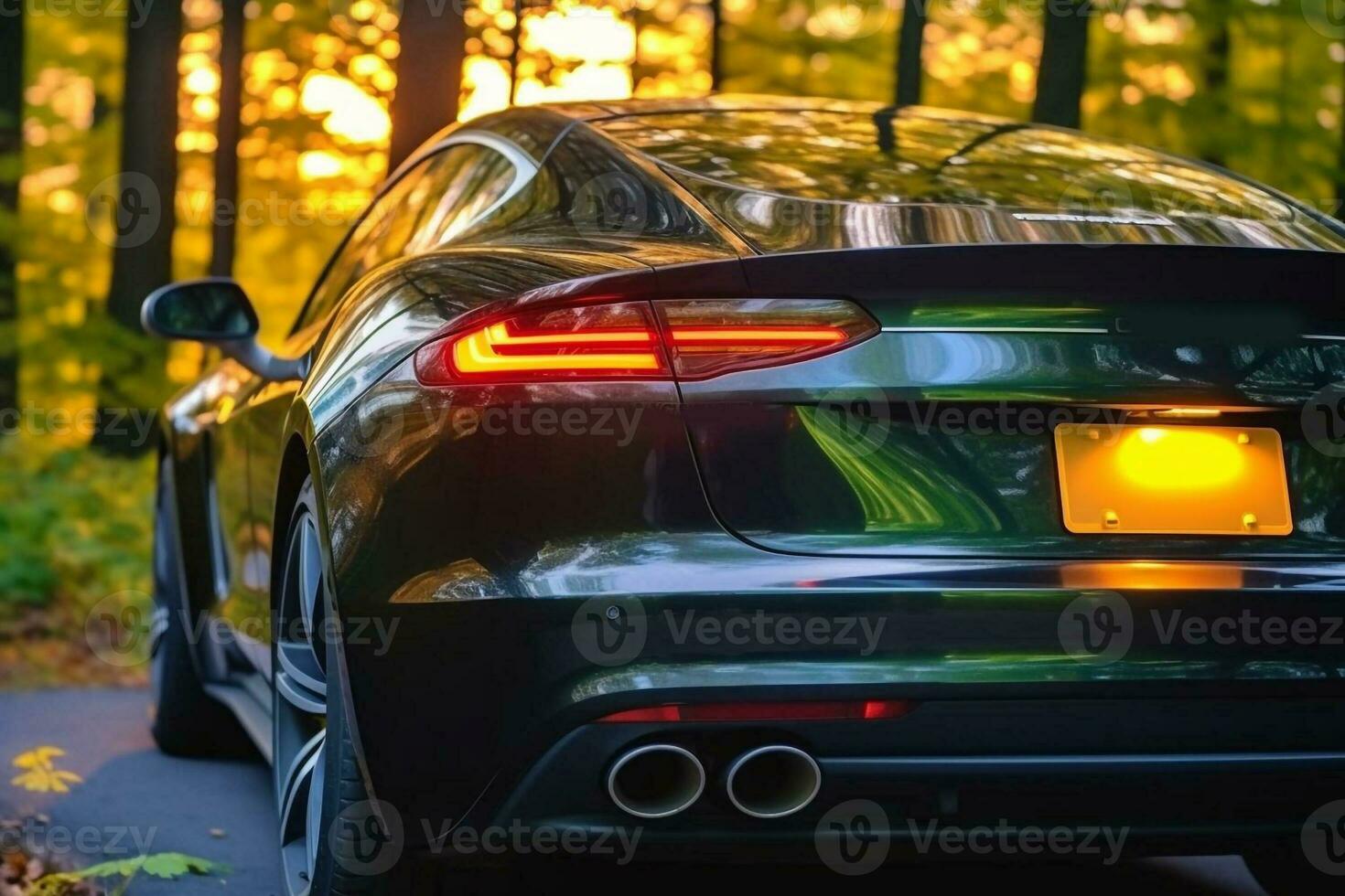 Closeup modern EV Car recharging battery from EV charging machine on black color background, EV Car are a popular new innovation and zeroemission vehicle, green energy for smart life, Generative AI photo