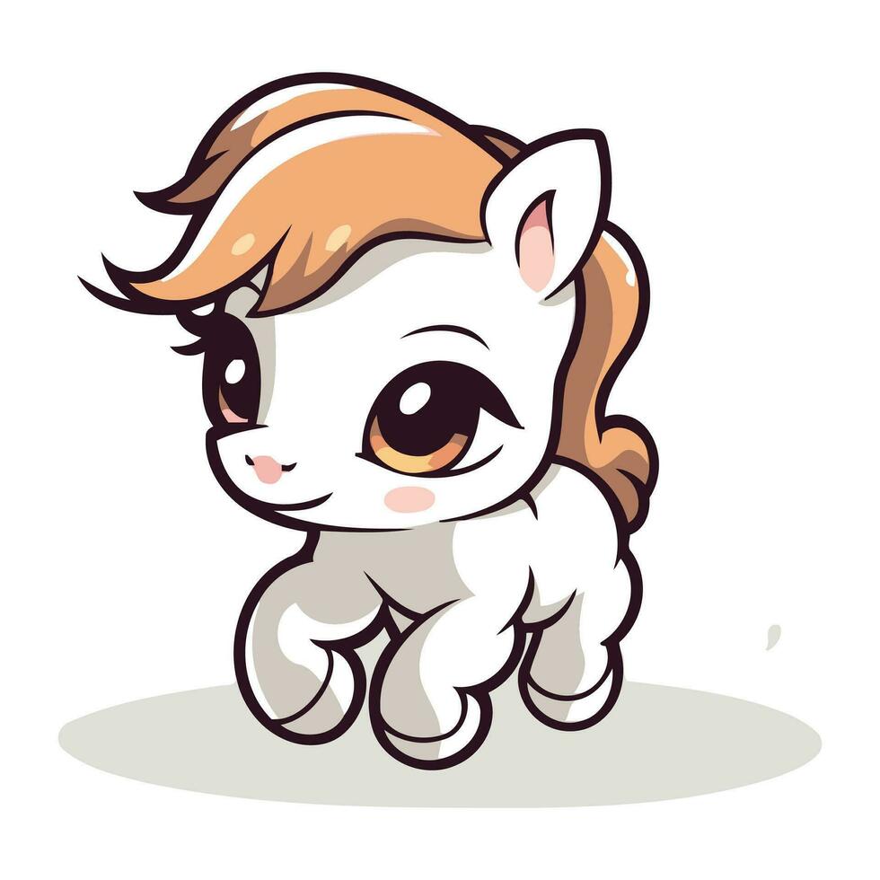 Cute little pony isolated on white background. Vector cartoon illustration.