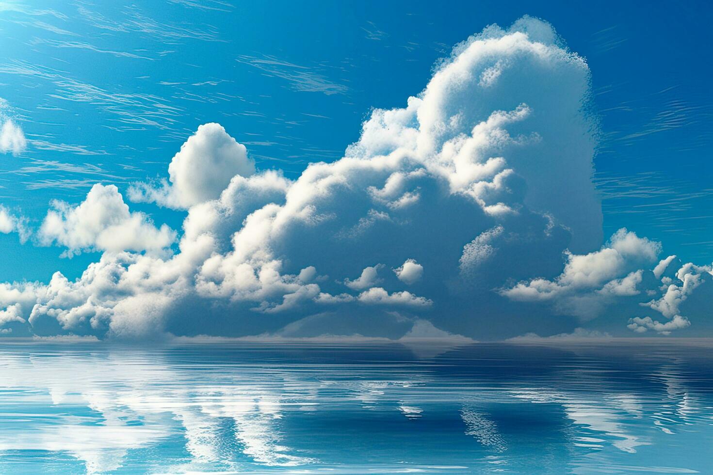 blue sky and white clouds closeup with Plane Ocean AI generative photo