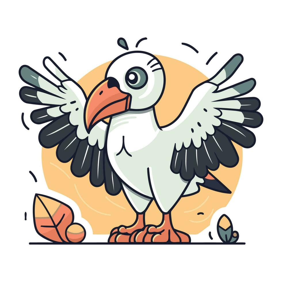 Vector illustration of a cute cartoon seagull. Colorful flat style.