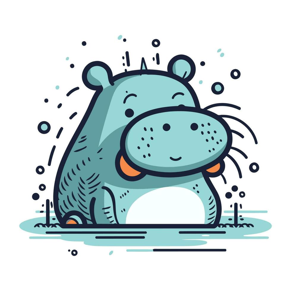 Cute hippopotamus. Hand drawn vector illustration in cartoon style.
