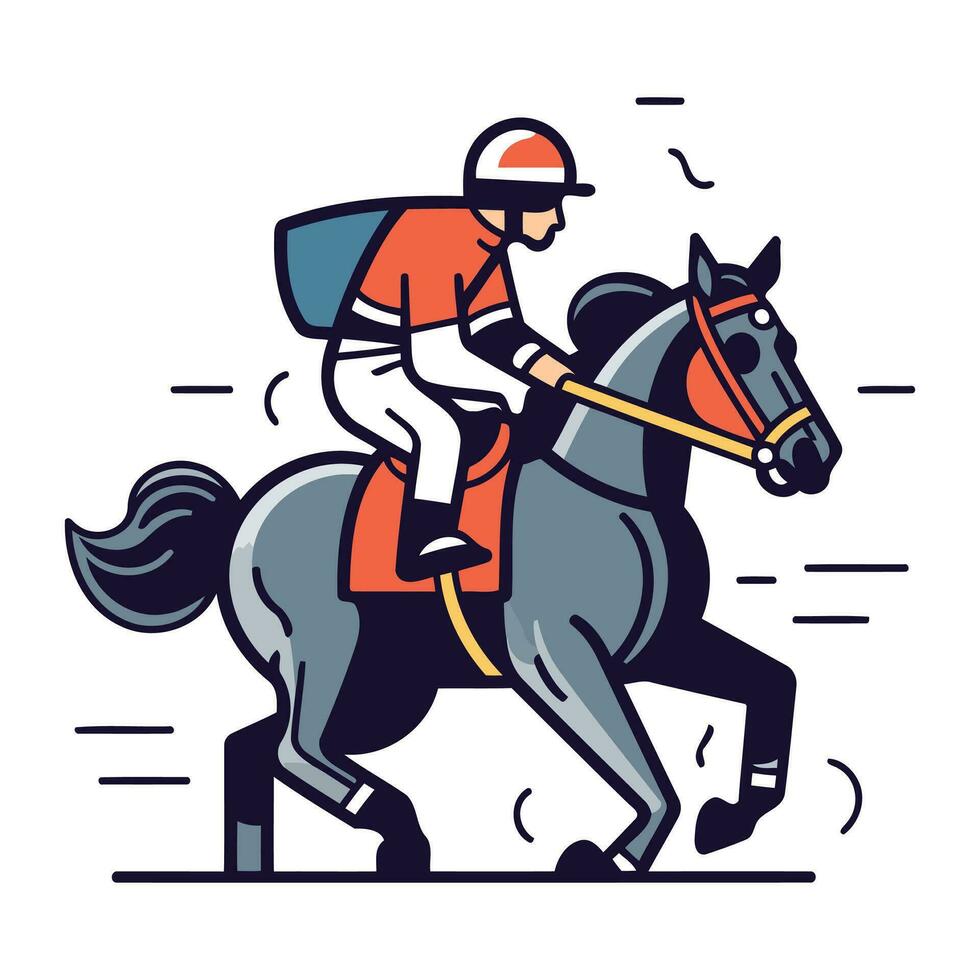 caballo jockey montando en galope. vector ilustración en plano estilo