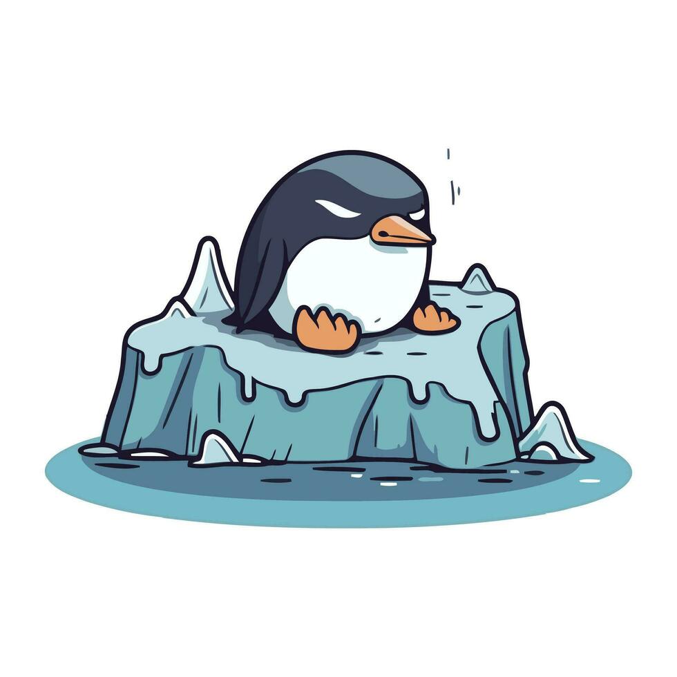 Cute penguin on the ice. Vector illustration isolated on white background.