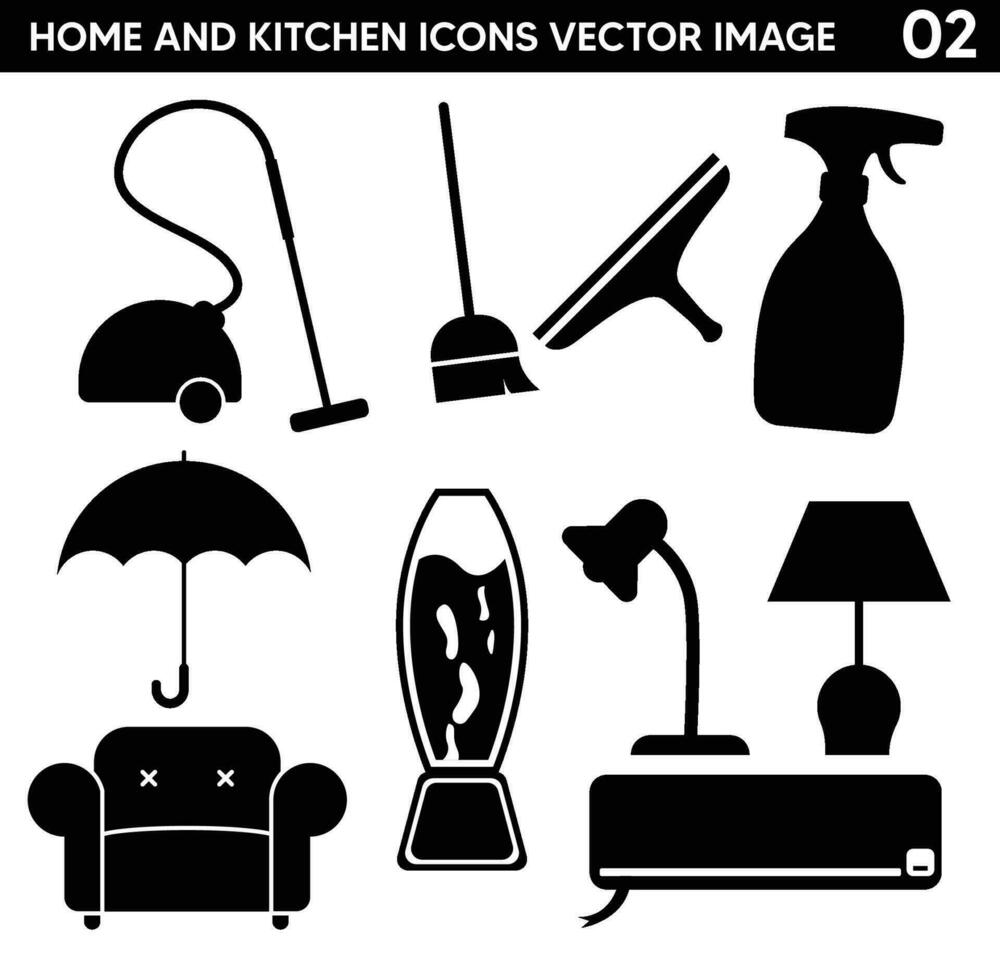 Abstract style home and kitchen equipment icons vector image