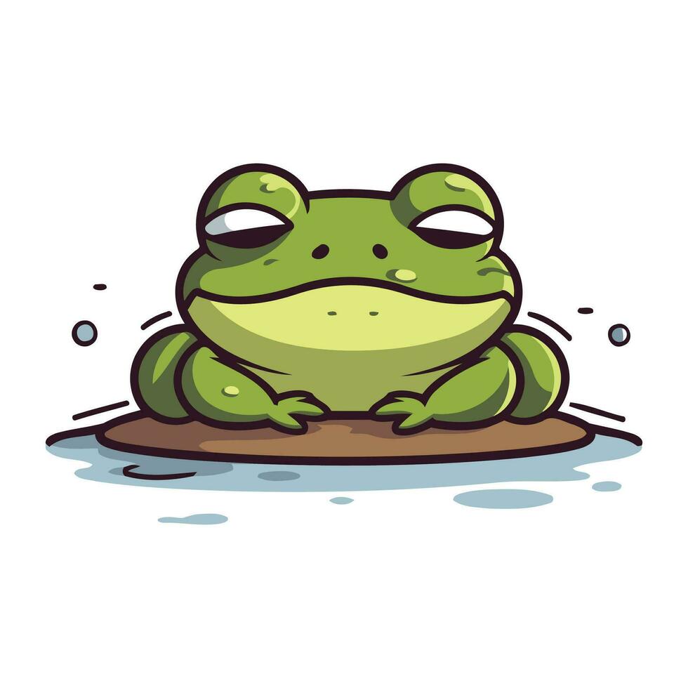 Frog on the stone. Vector illustration isolated on white background.