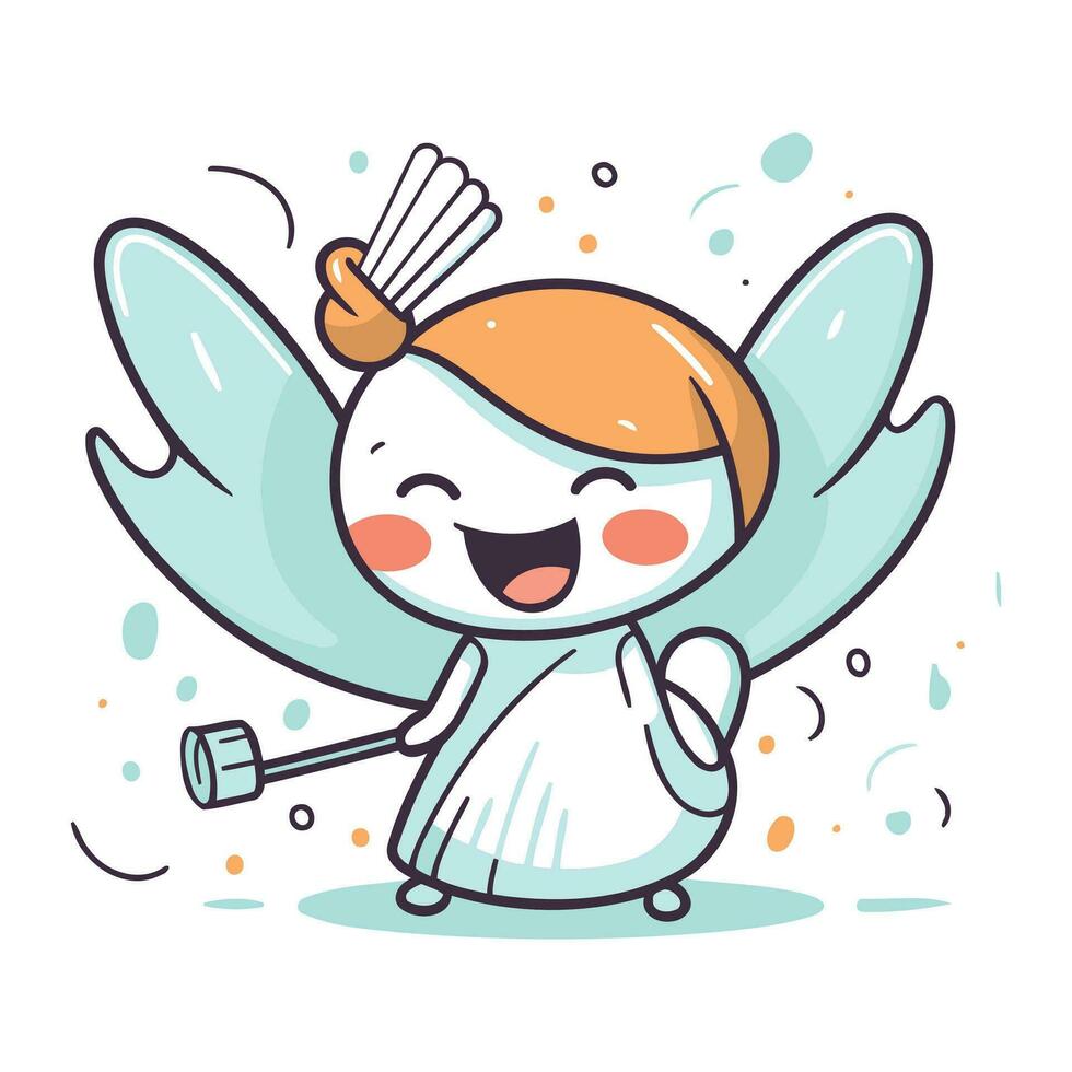 linda pequeño ángel con alas y un martillo. vector ilustración.
