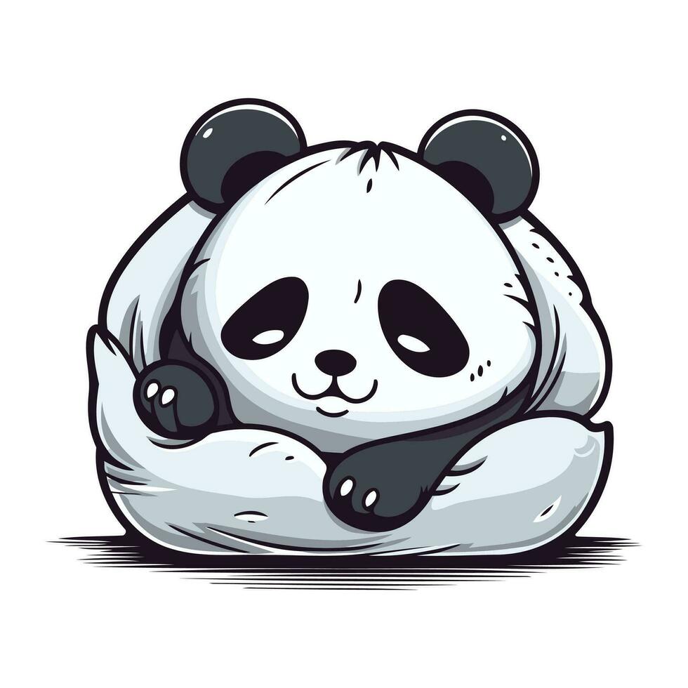 Cute panda bear sleeping on the pillow. Vector illustration.