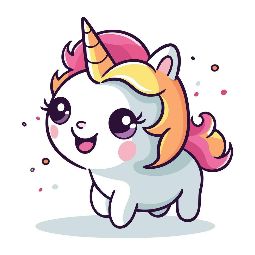 linda dibujos animados unicornio. vector ilustración en un plano estilo aislado en blanco antecedentes.