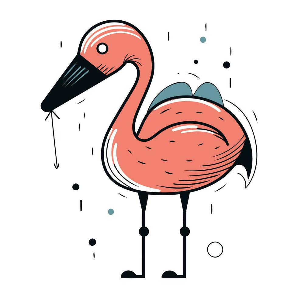 Flamingo. Hand drawn vector illustration in doodle style.