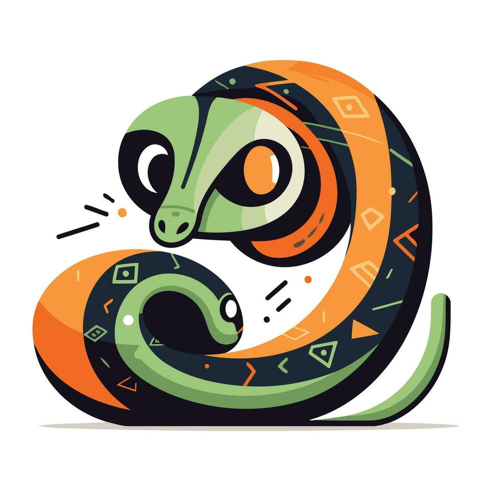 Cute snake. Vector illustration on white background. Cartoon style.